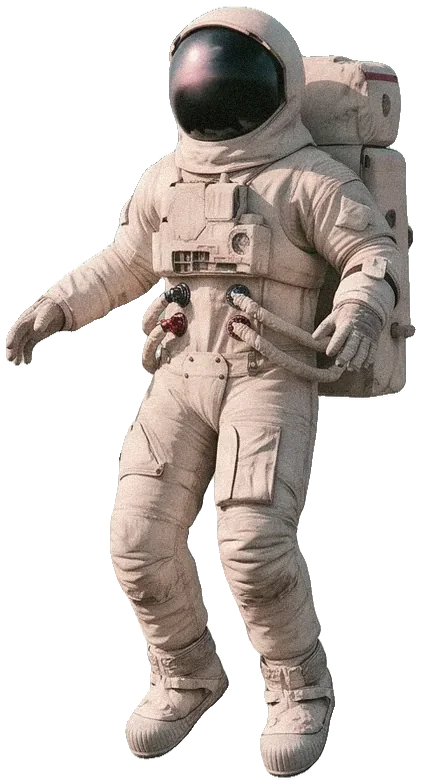 Un astronauta d'epoca fluttua tra le nuvole rosa
